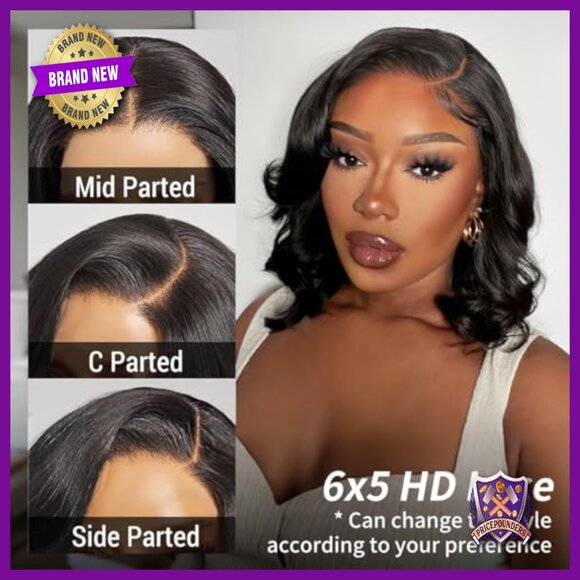 Glueless Human Hair Bob Wig 12in Lace Front Pre Plucked Pre Cut Wavy main image 6